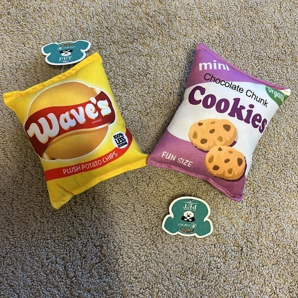 Dog / Cat Plush Squeaky Toys Potato Chips & Cookies (LOT OF 2) BRAND NEW
